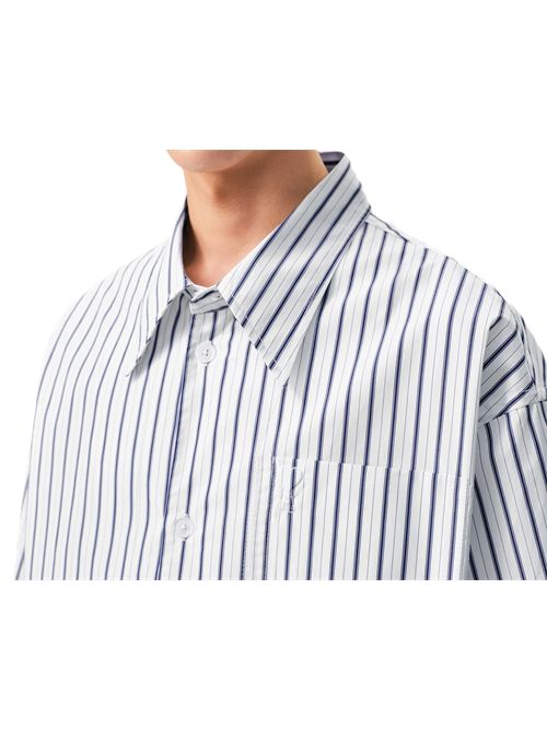 Camicia a maniche corte in popeline di cotone a doppia riga AMI PARIS Ami Paris | USH809.CO0220A074 BLANC/ENCRE